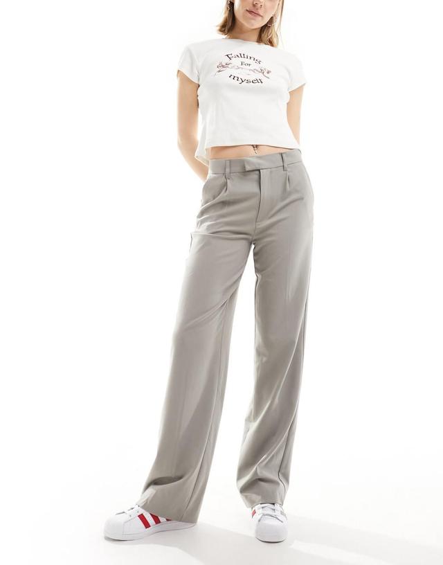 Pull&Bear high waisted tailored pants in stone Product Image