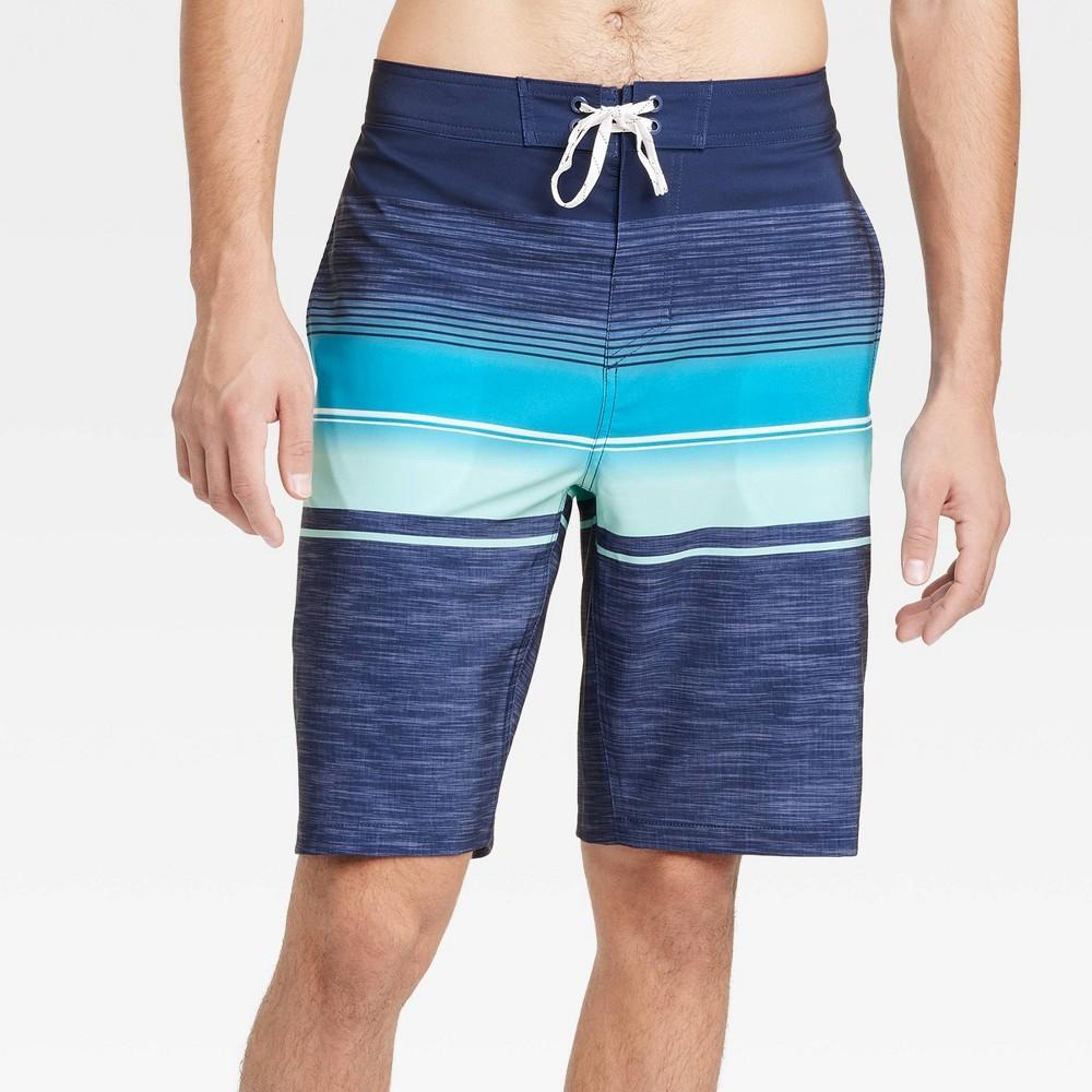 Mens 10 Striped Swim Shorts - Goodfellow & Co Dark Blue 30 Product Image