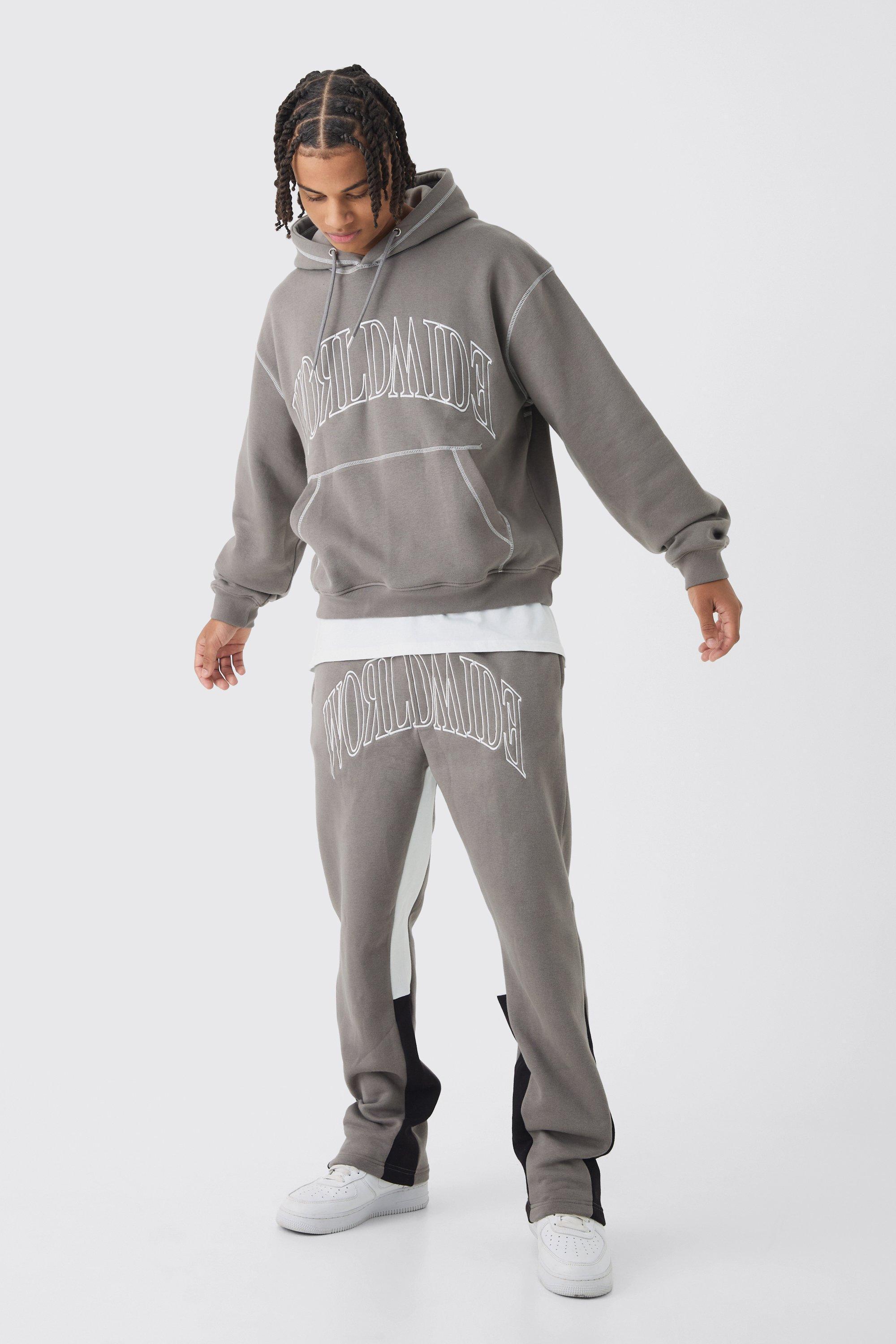 Oversized Worldwide Contrast Stitch Gusset Tracksuit | boohooMAN USA Product Image