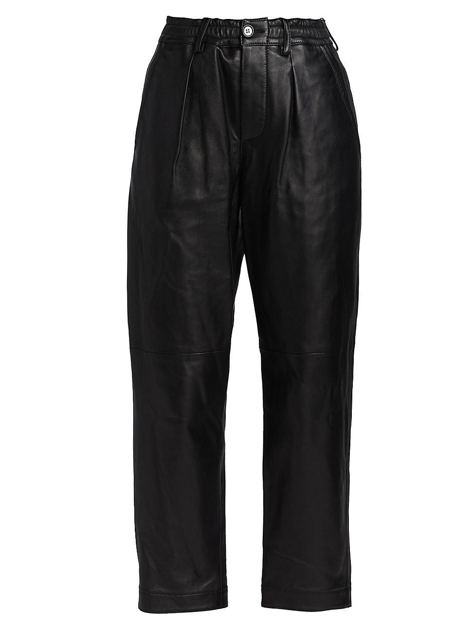 Womens Leather Cropped Trousers Product Image