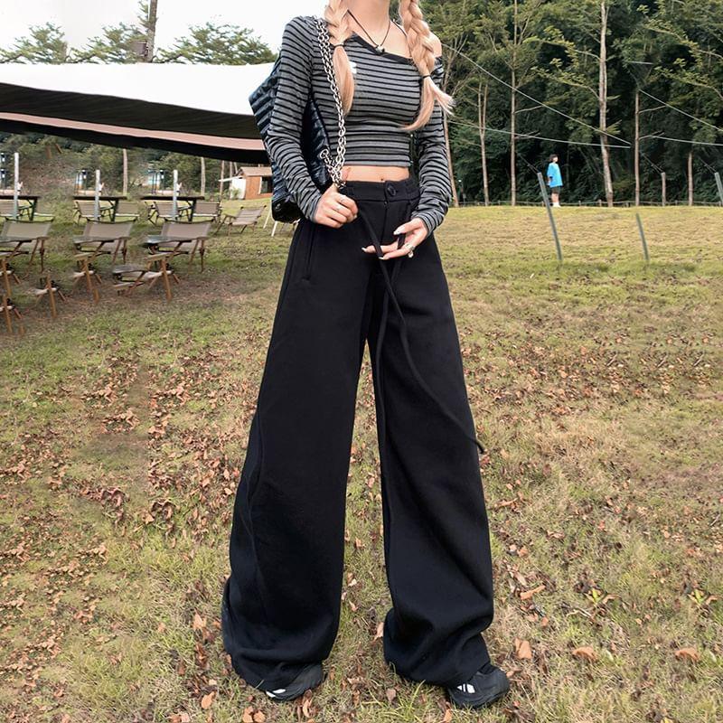 High Waist Plain Wide Leg Sweatpants (Various Designs) Product Image