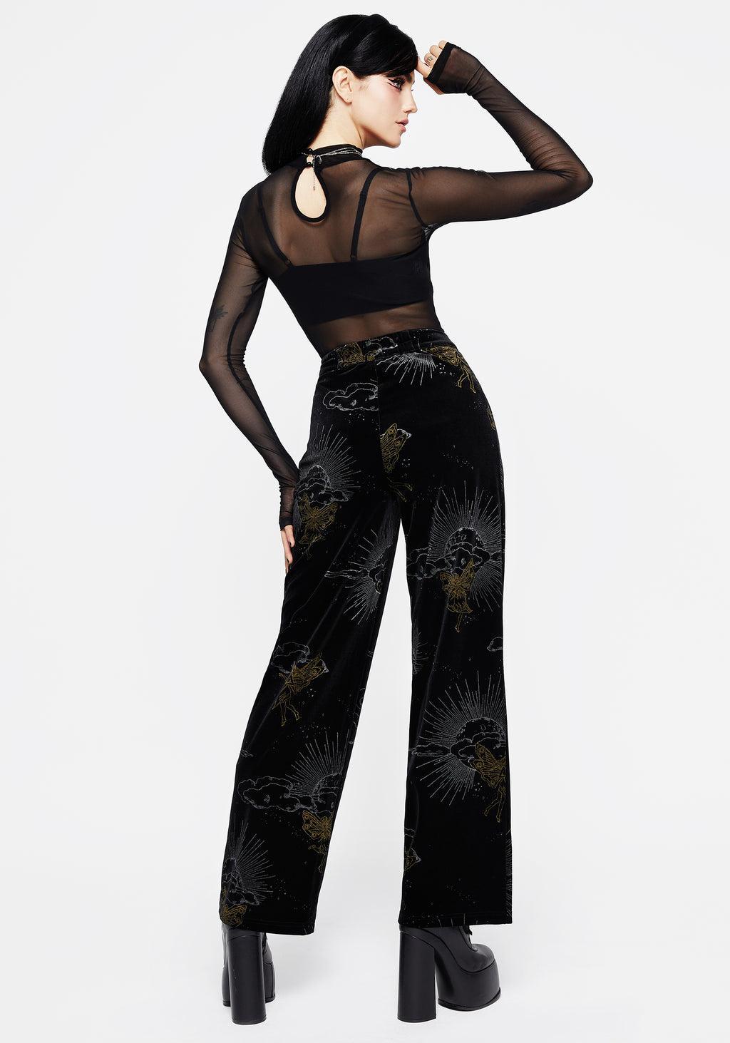 Adelina Foil Print Velour Wide Leg Trousers Product Image