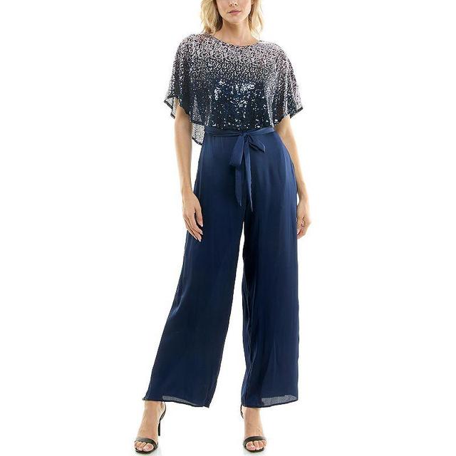 Womens Gabby Skye Sequin Caplet Jumpsuit Blue Product Image