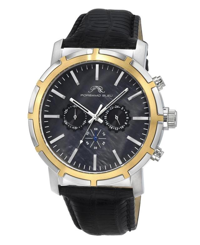 Porsamo Bleu Nyc Chrono Genuine Leather Two Tone Mens Watch 1281DNYL - Black Product Image