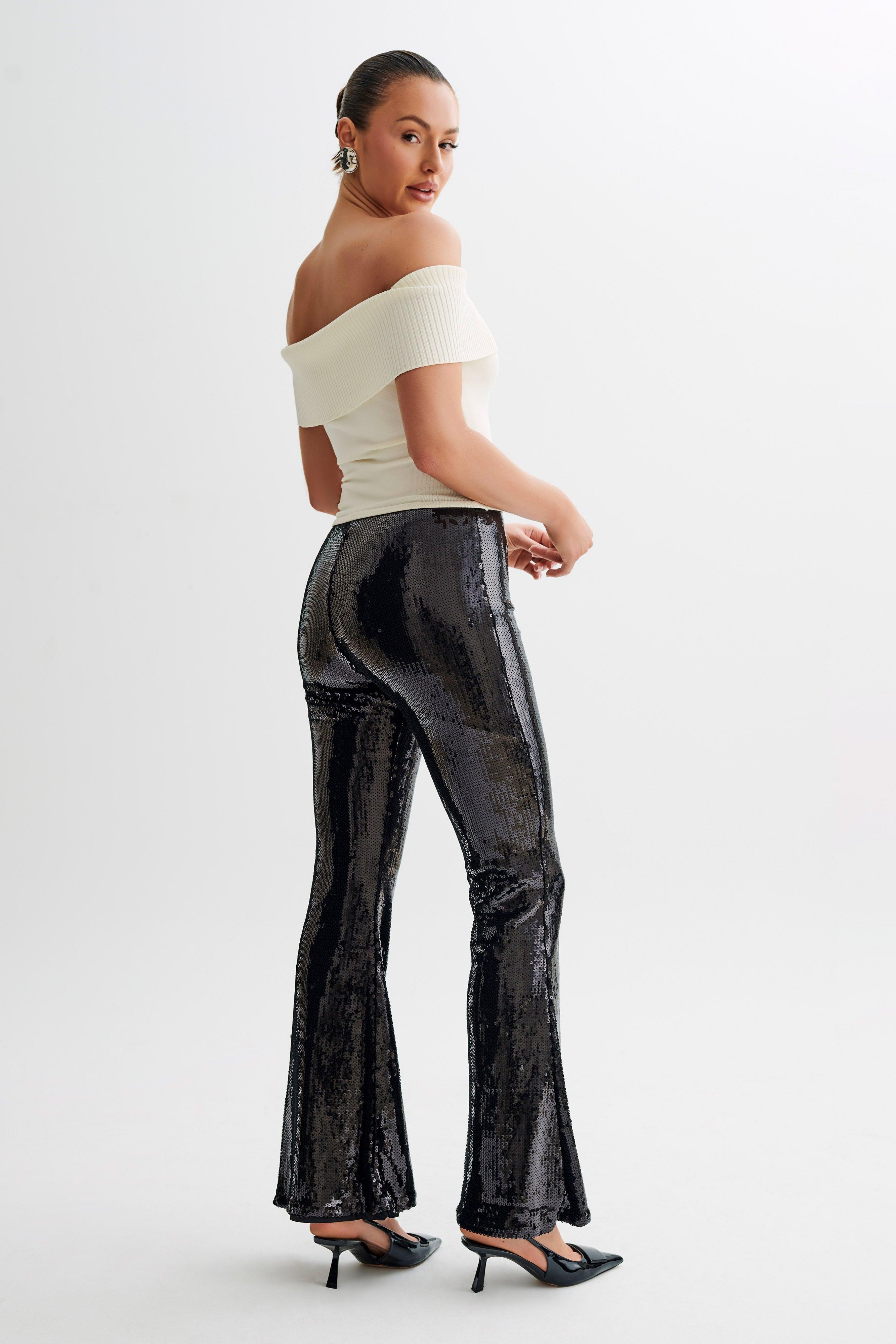 Wilma Wide Leg Sequin Pants - Black Product Image