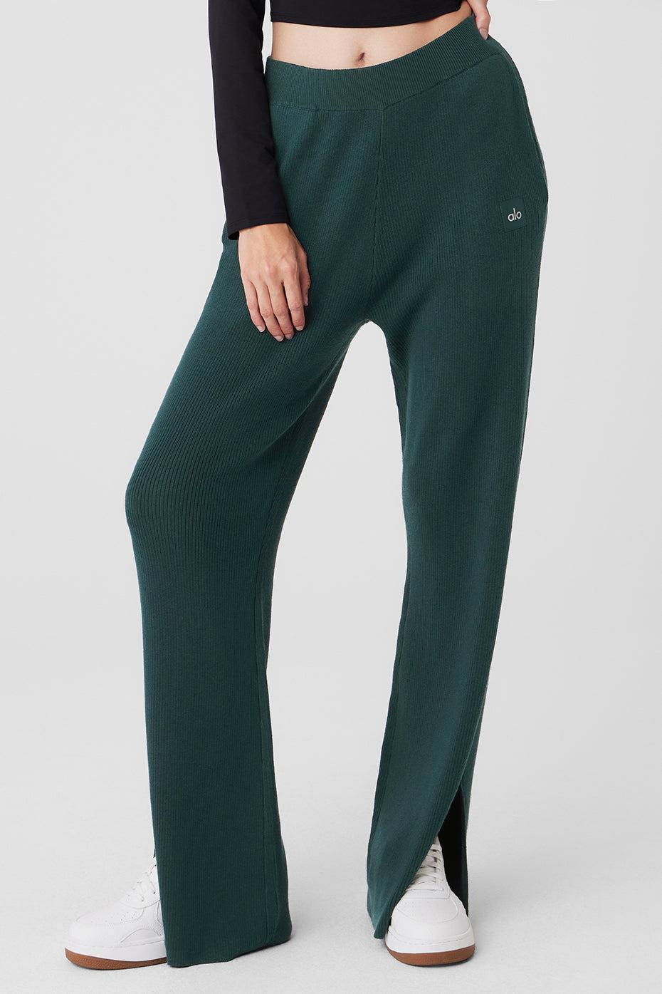 Knit High-Waist Salana Wide Leg Pant - Midnight Green Female Product Image