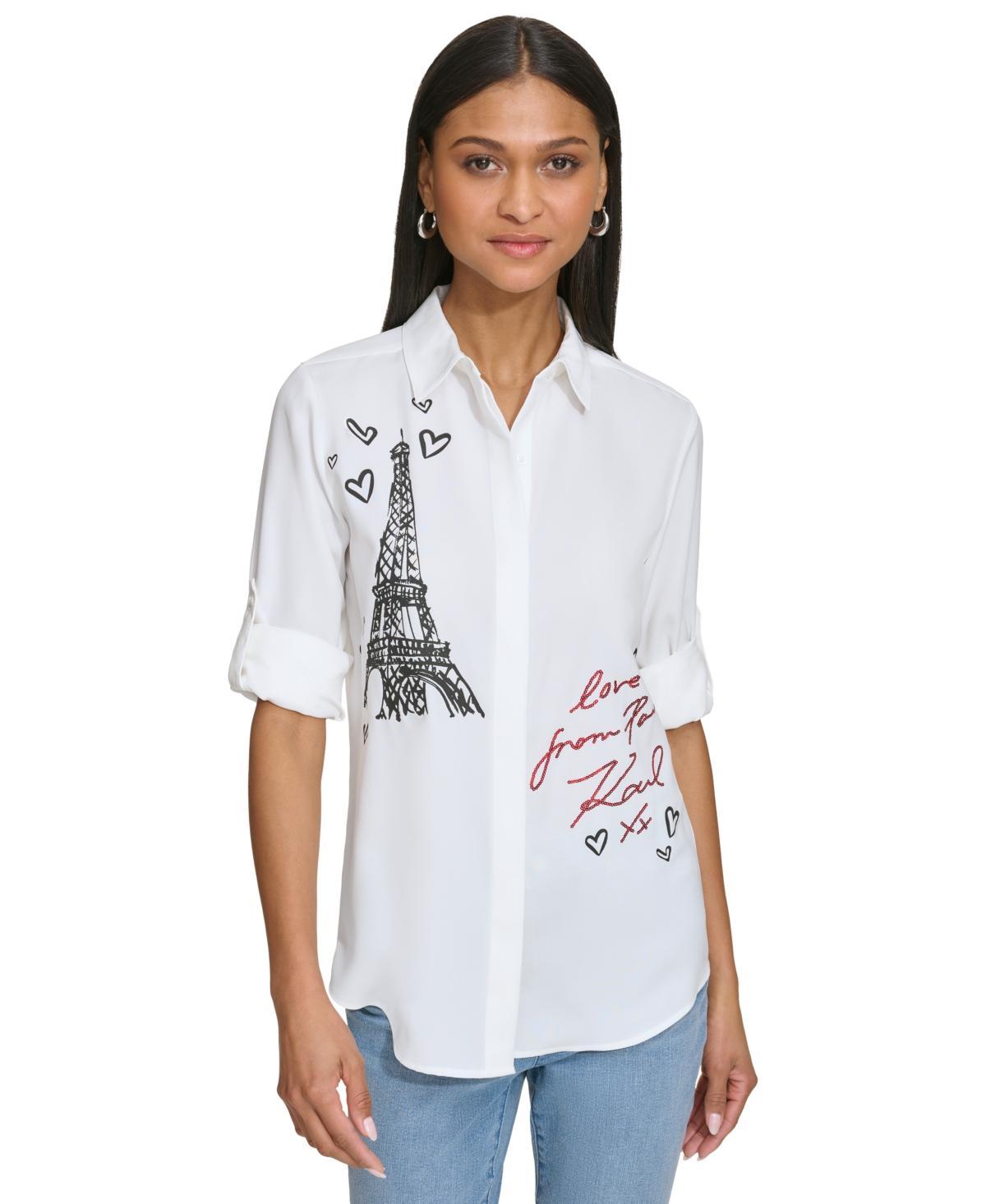 Karl Lagerfeld Paris Womens Love From Paris Eiffel Tower Graphic Shirt Product Image