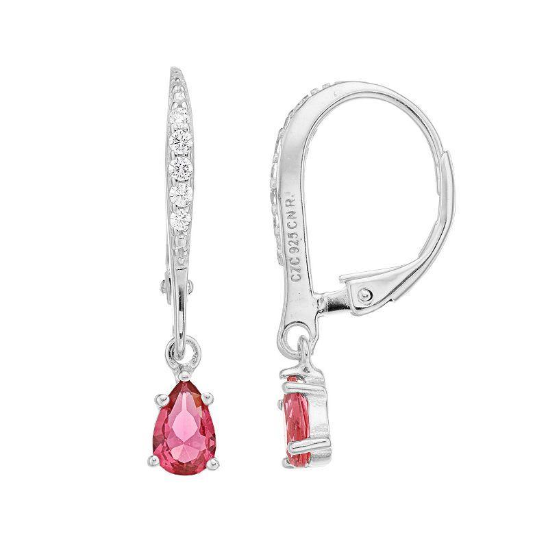 Sterling Silver Pink Cubic Zirconia Teardrop Drop Earrings, Womens Product Image