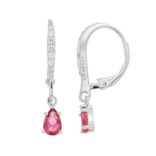 Sterling Silver Pink Cubic Zirconia Teardrop Drop Earrings, Womens, White Product Image