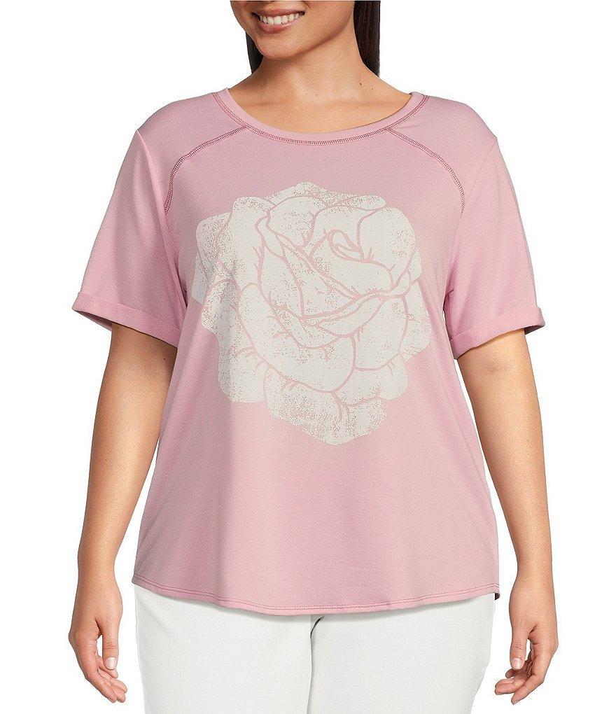 Moa Moa Plus Size Raglan Sleeve Rose Graphic T-Shirt Product Image