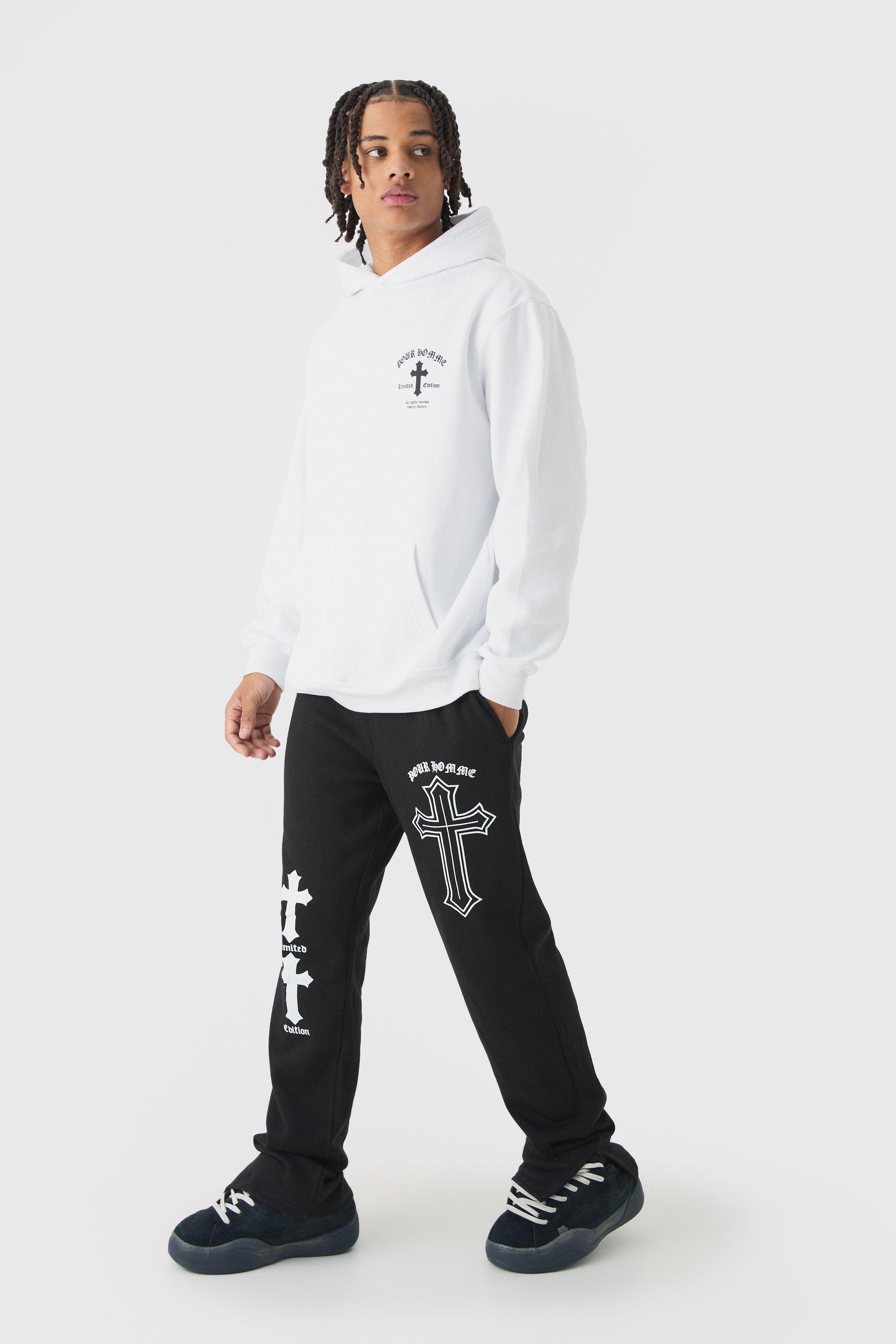 Oversized Cross Print Tracksuit | boohooMAN USA Product Image