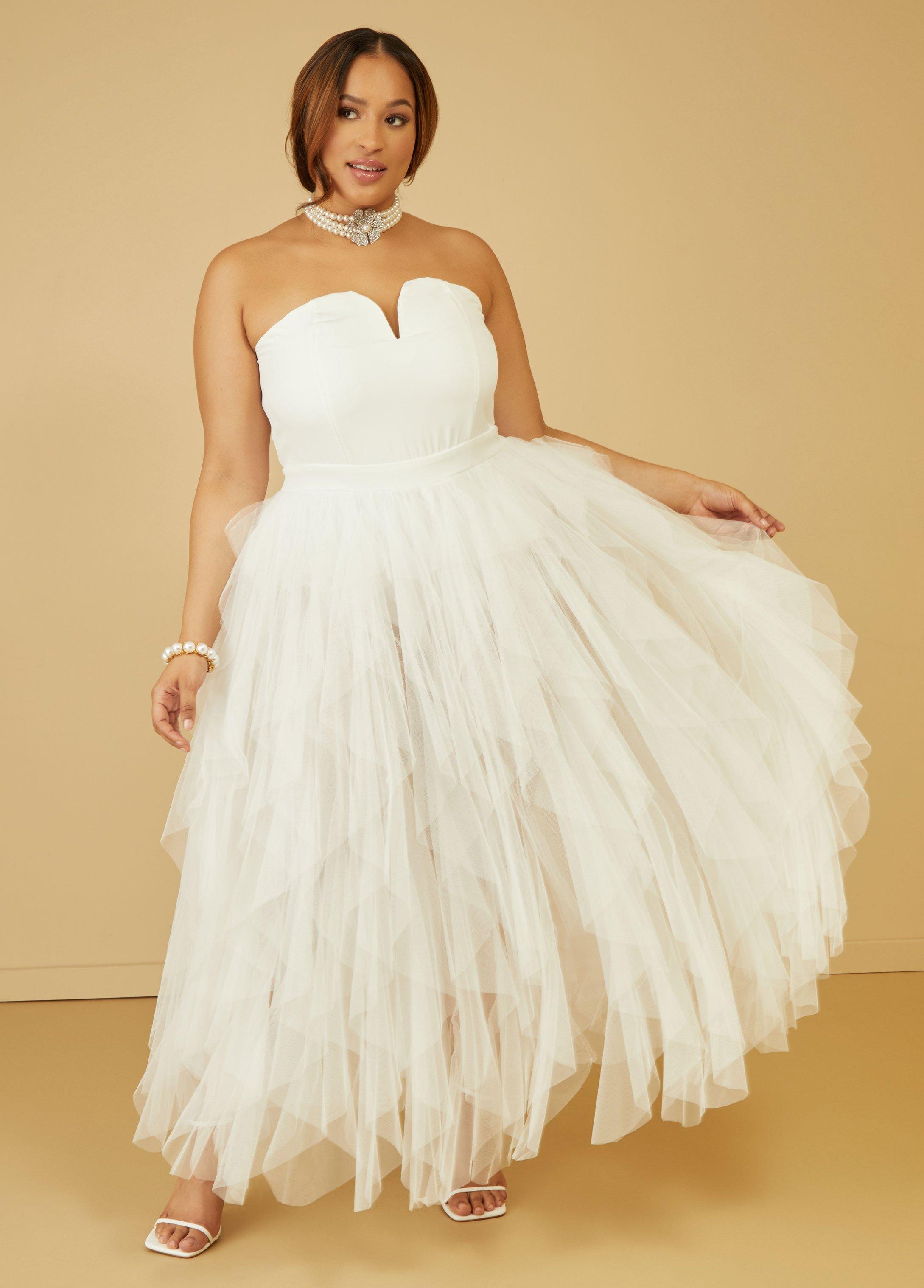 Plus Size Strapless Tiered Tulle Gown Ashley Stewart Product Image