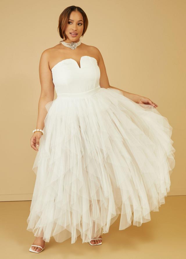 Plus Size Strapless Tiered Tulle Gown Ashley Stewart Product Image