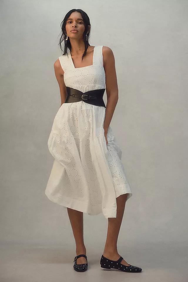 By Anthropologie Square-Neck Eyelet Tiered Midi Dress Product Image