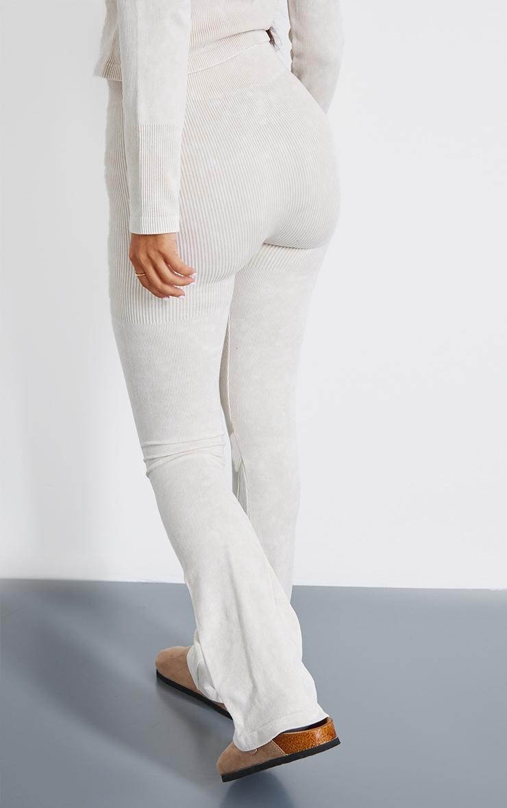 Petite Cream Faded Contour Rib Button Detail Flared Leggings Product Image