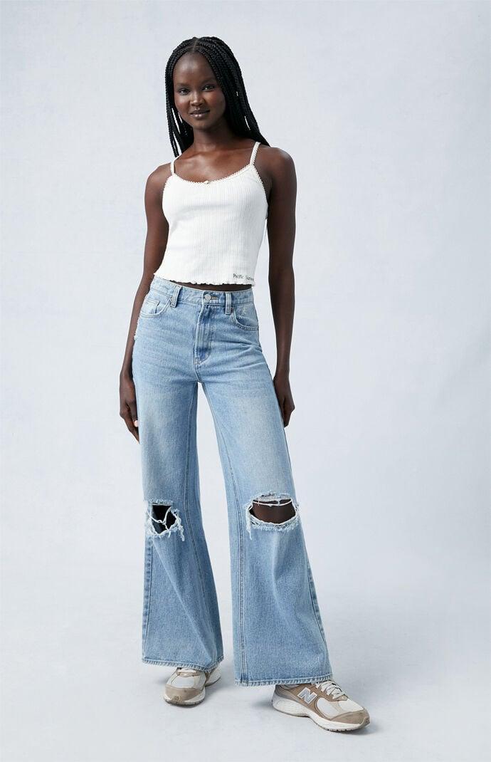 Womens Nora Light Indigo Ripped Wide Leg Jeans product image