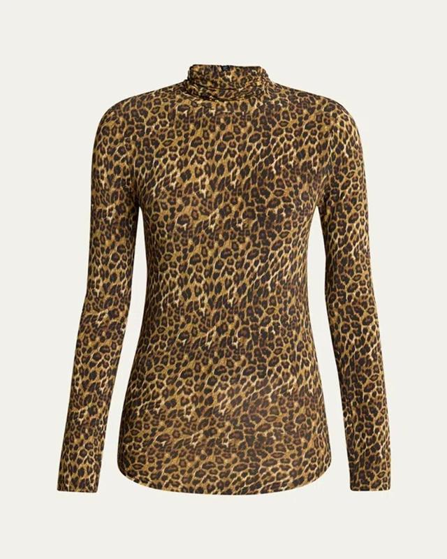 ISABEL MARANT Joyela Leopard-print Stretch-mesh Turtleneck Top In Brown Product Image