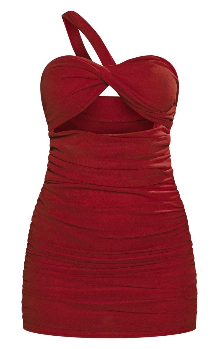 Red Mesh Bardot Twist Detail Cut Out Bodycon Dress Product Image