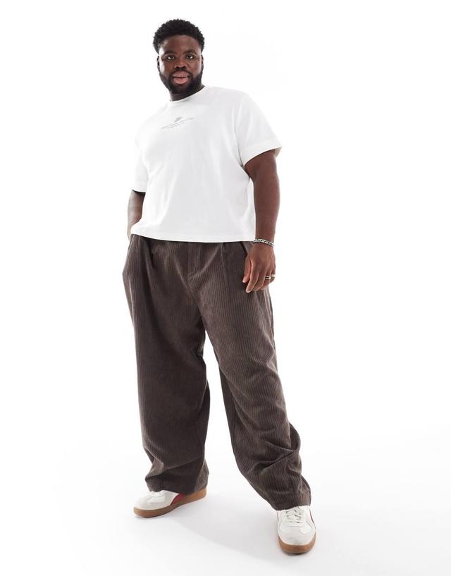 ASOS DESIGN oversized balloon cord pants in brown with back pocket detail Product Image