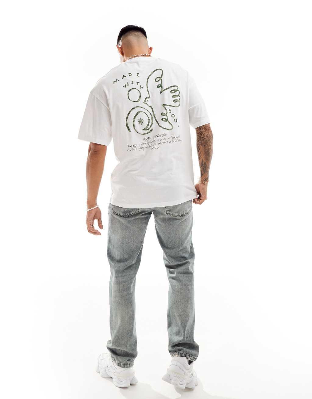 Jack & Jones oversized soul dove back print t-shirt in white Product Image