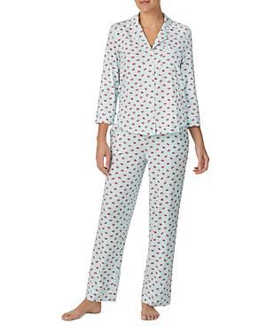 kate spade new york Brushed Cozy Jersey Lip Print 34 Sleeve Notch Collar Full Length Pajama Set Product Image