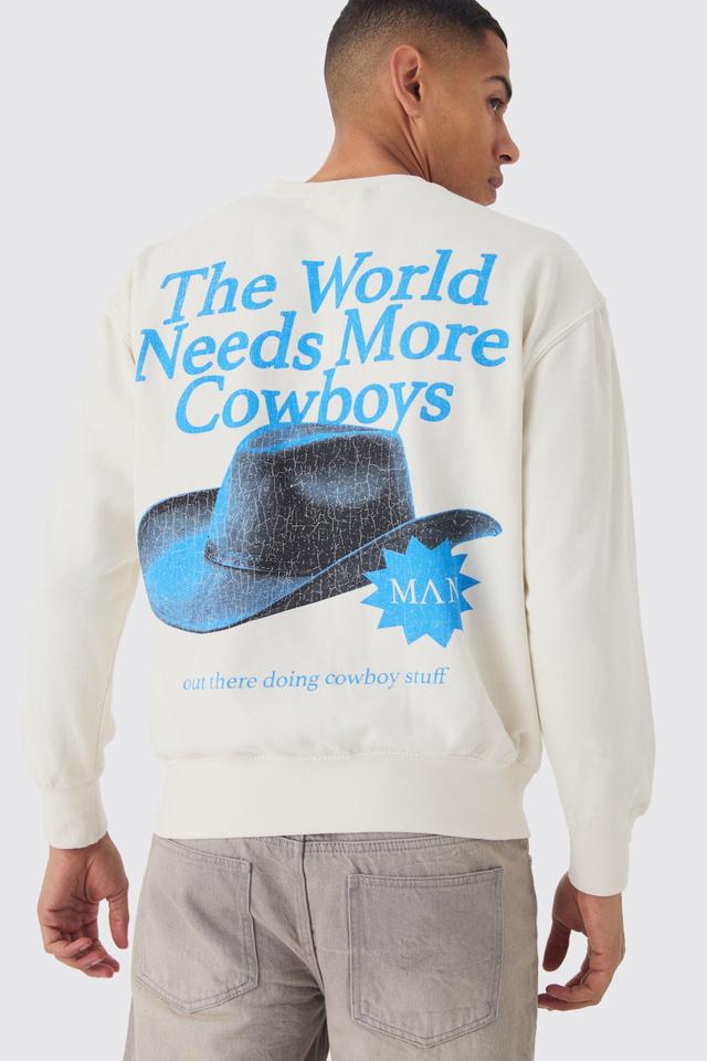 Retro Western Cowboy Hat Graphic Washed Sweatshirt | boohooMAN USA Product Image