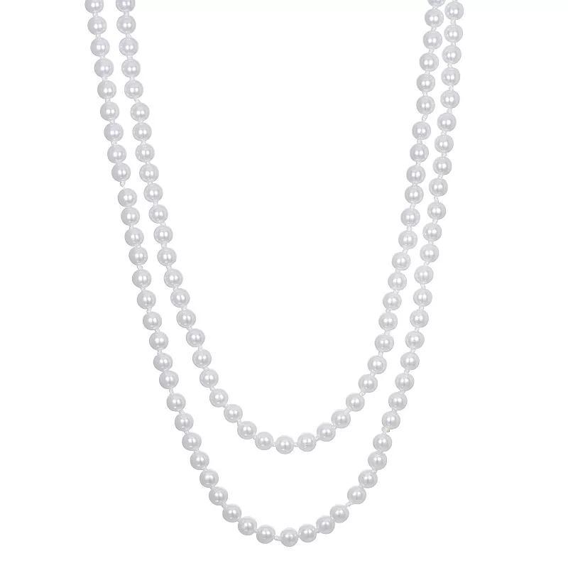 Emberly Silver Tone Simulated Pearl 2 Row Long Necklace, Womens, White Product Image