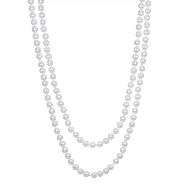 Emberly Silver Tone Simulated Pearl 2 Row Long Necklace, Womens, White Product Image