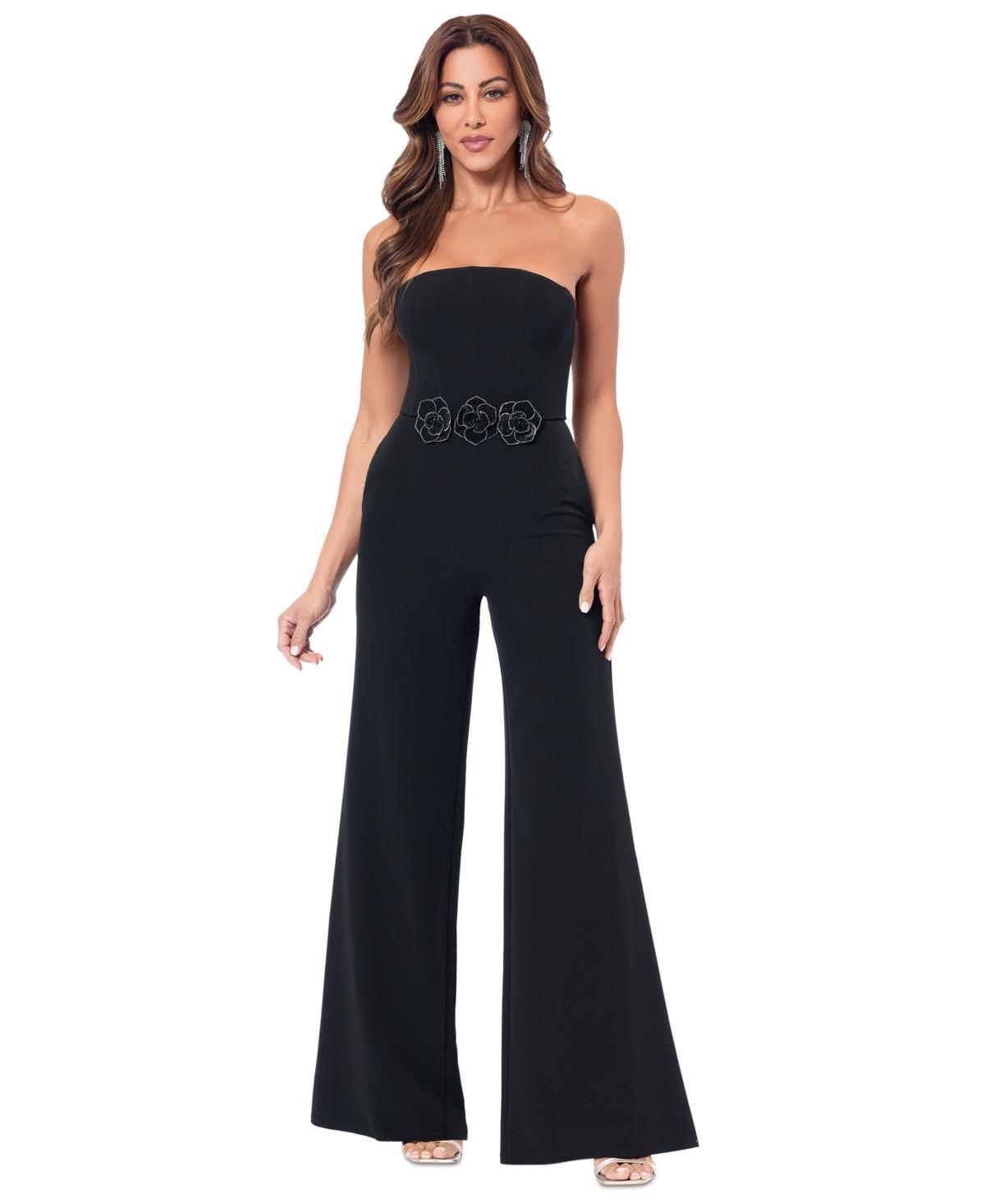 Betsy & Adam Womens Floral-Embellished Strapless Jumpsuit Product Image