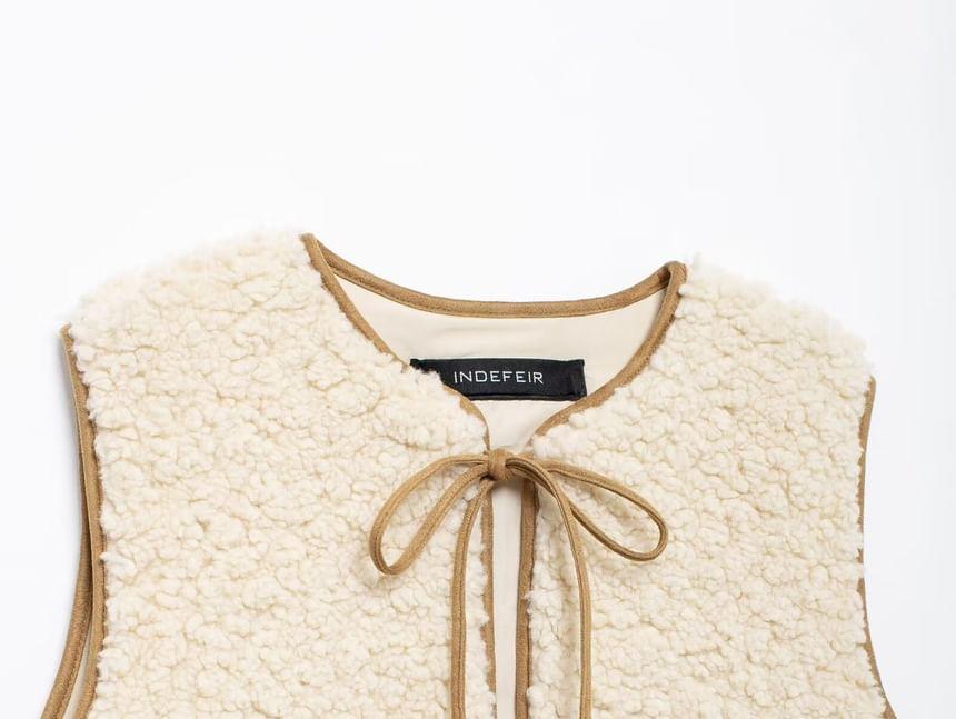 Plain Bow Faux Shearling Vest Product Image