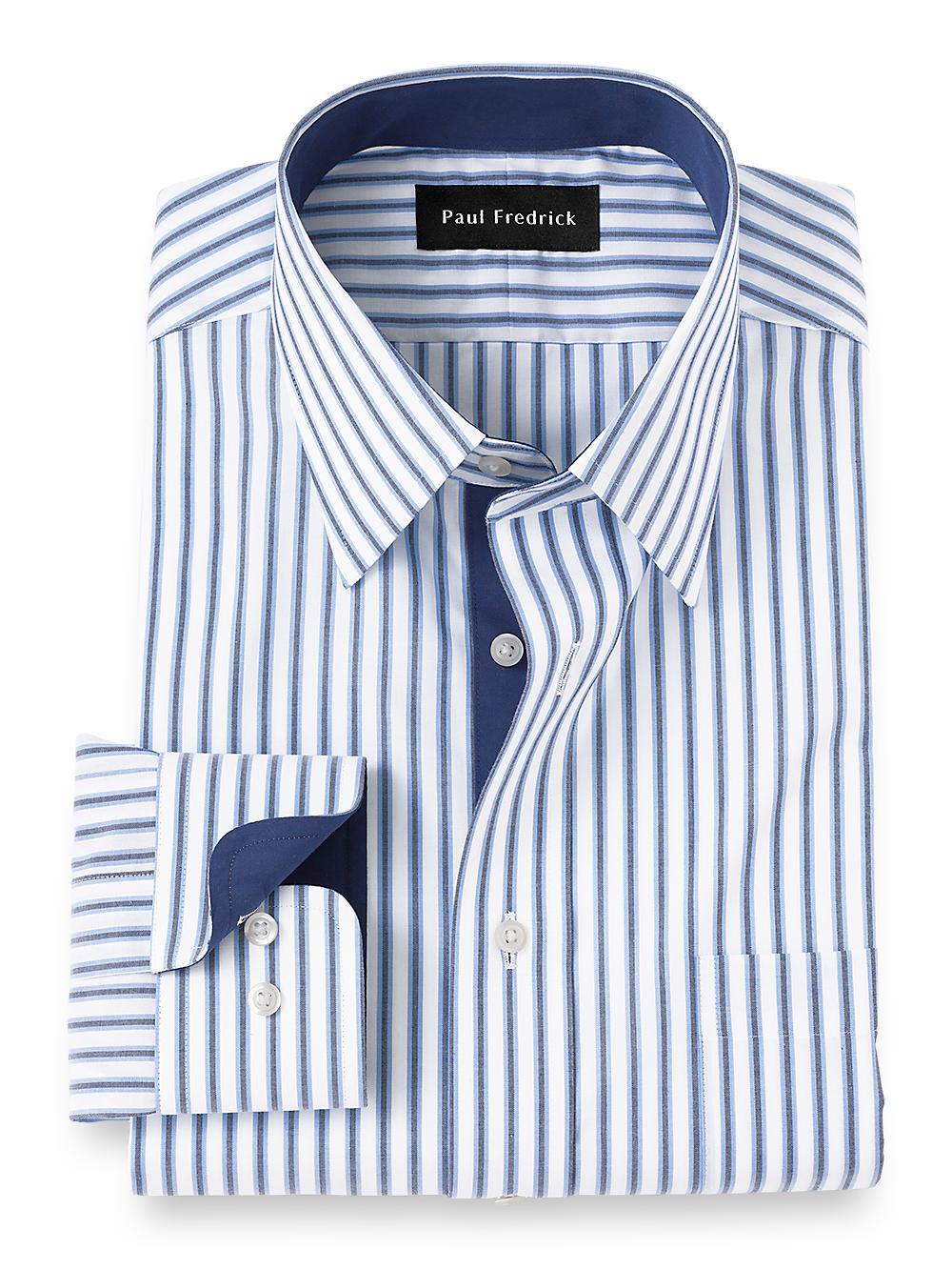 Slim Fit Non-iron Cotton Stripe Dress Shirt With Contrast Trim Product Image