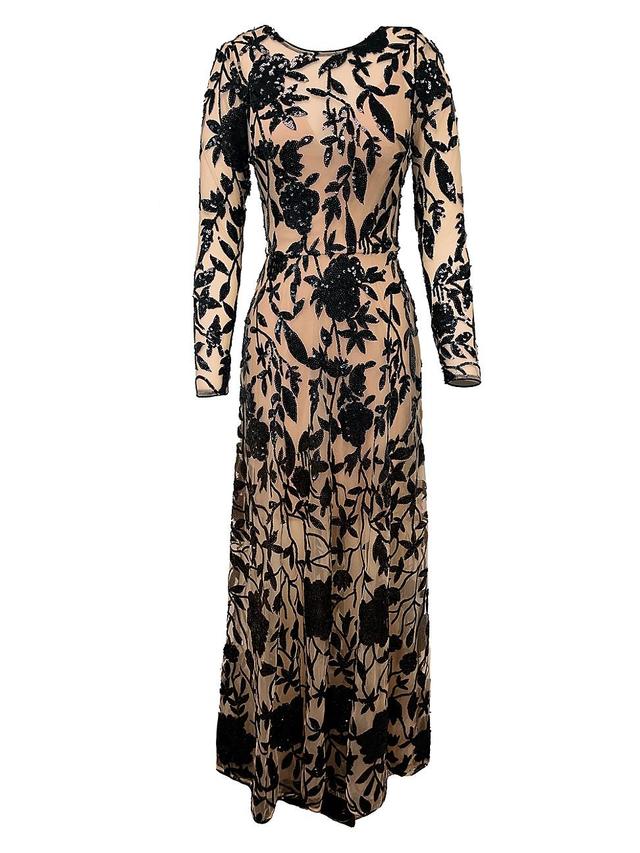 Dress the Population Ava Sequin Floral Embroidered Long Sleeve Gown Product Image