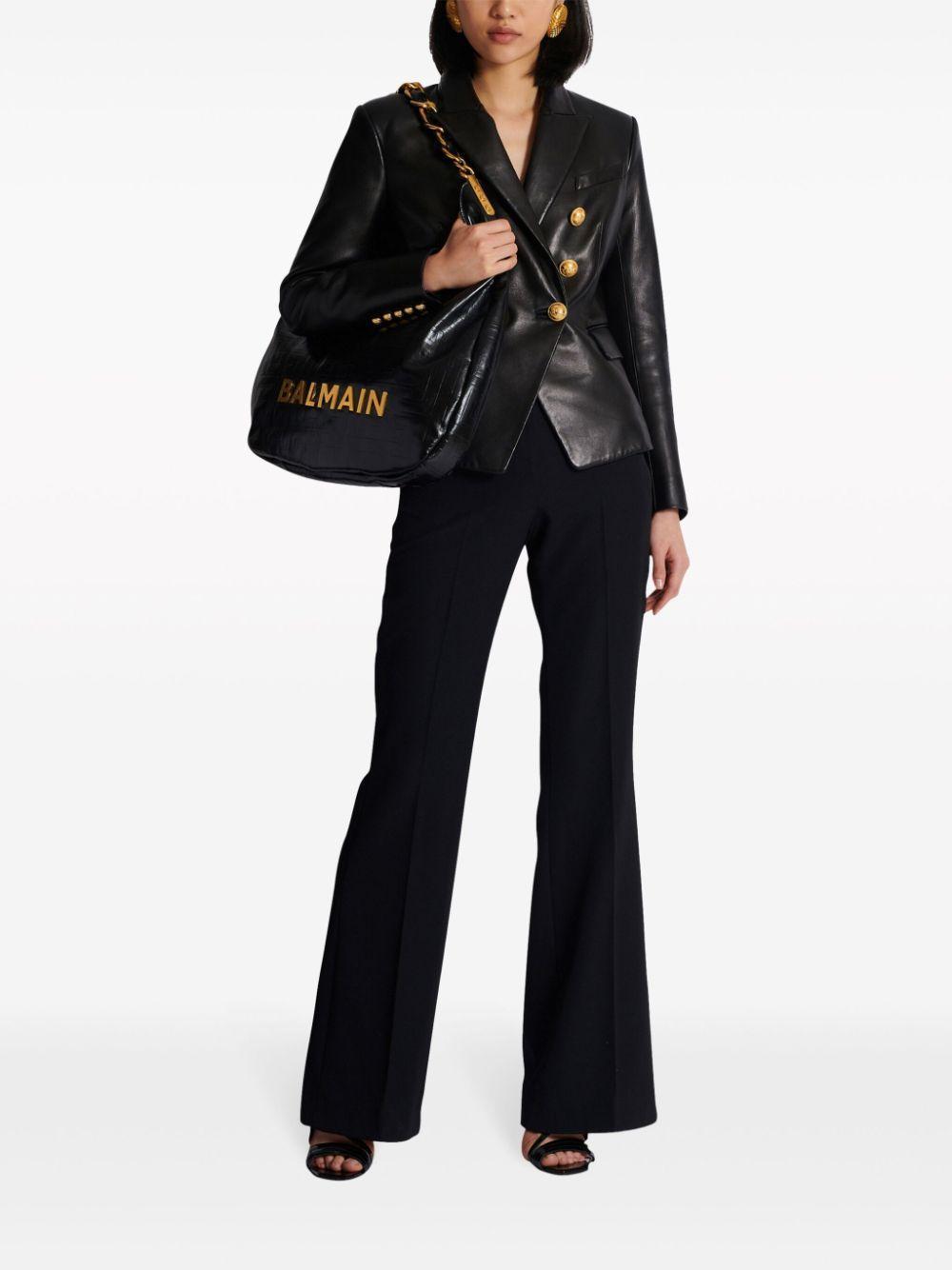 BALMAIN Double-breasted Leather Blazer In Black Product Image