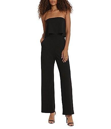 Donna Morgan Stretch Scuba Crepe Strapless Flounce Bodice Jumpsuit Product Image