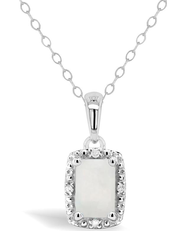 Belk & Co Sterling Silver 6X4Mm Emerald Cut Opal Diamond Accent Halo Pendant Necklace Product Image