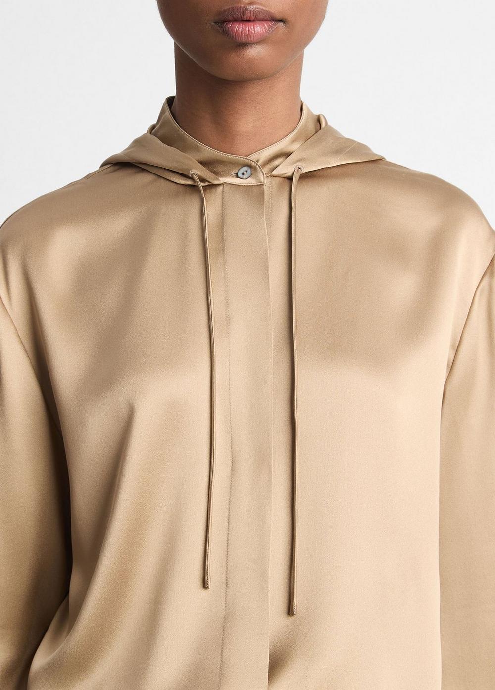 Silk Hooded Button-Front Shirt Product Image