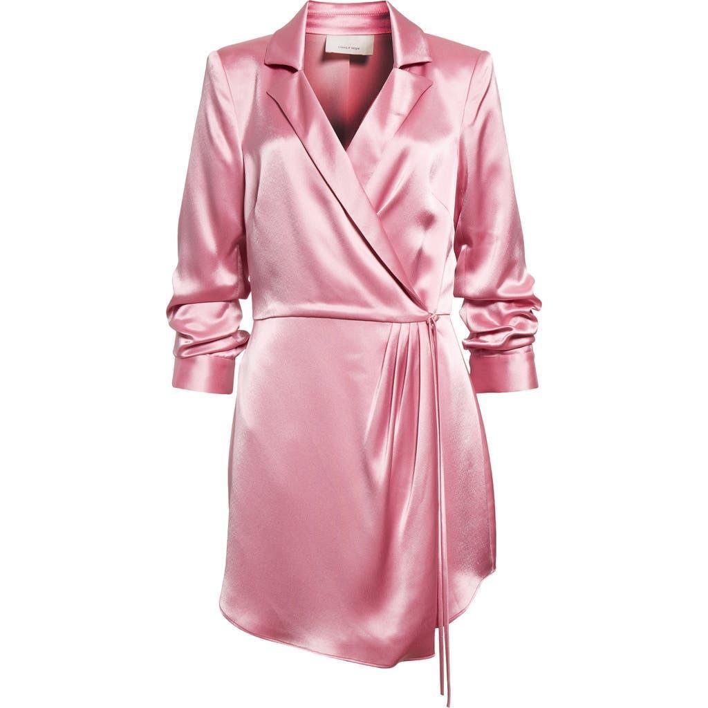 Sabina Scrunched-sleeve Satin Mini Wrap Dress In Primrose Product Image