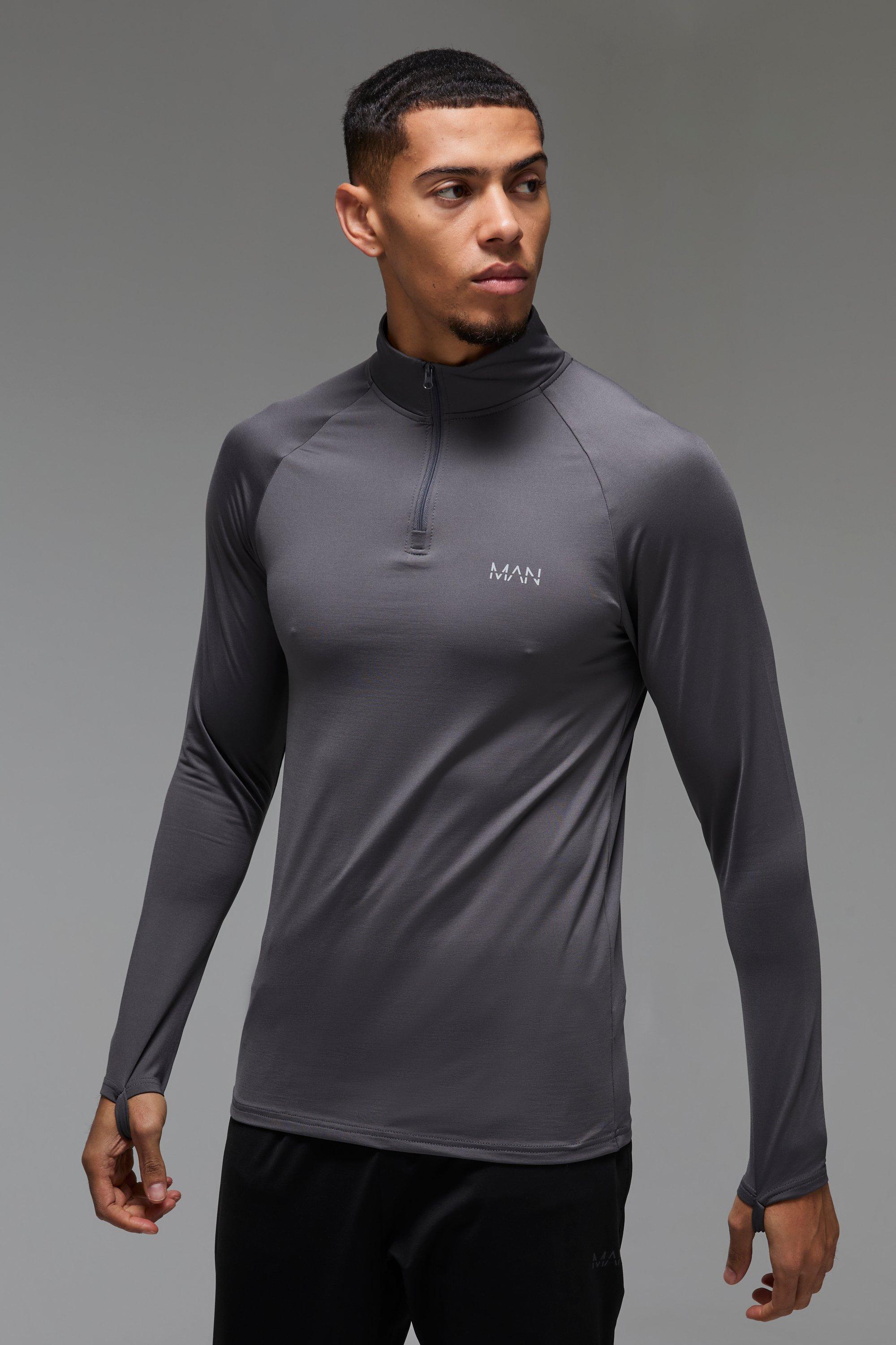 Man Active Fleece Back Performance Slim Fit 1/4 Zip | boohooMAN USA Product Image