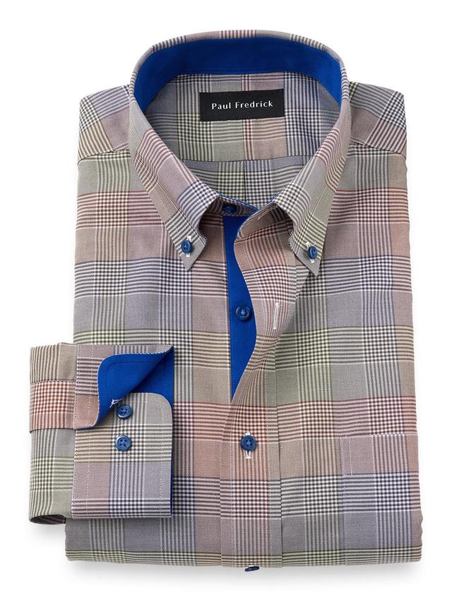 Slim Fit Non-iron Cotton Plaid Dress Shirt With Contrast Trim Product Image