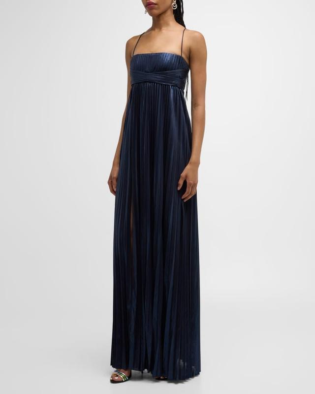 Zinnia Pleated Metallic Empire Gown Product Image