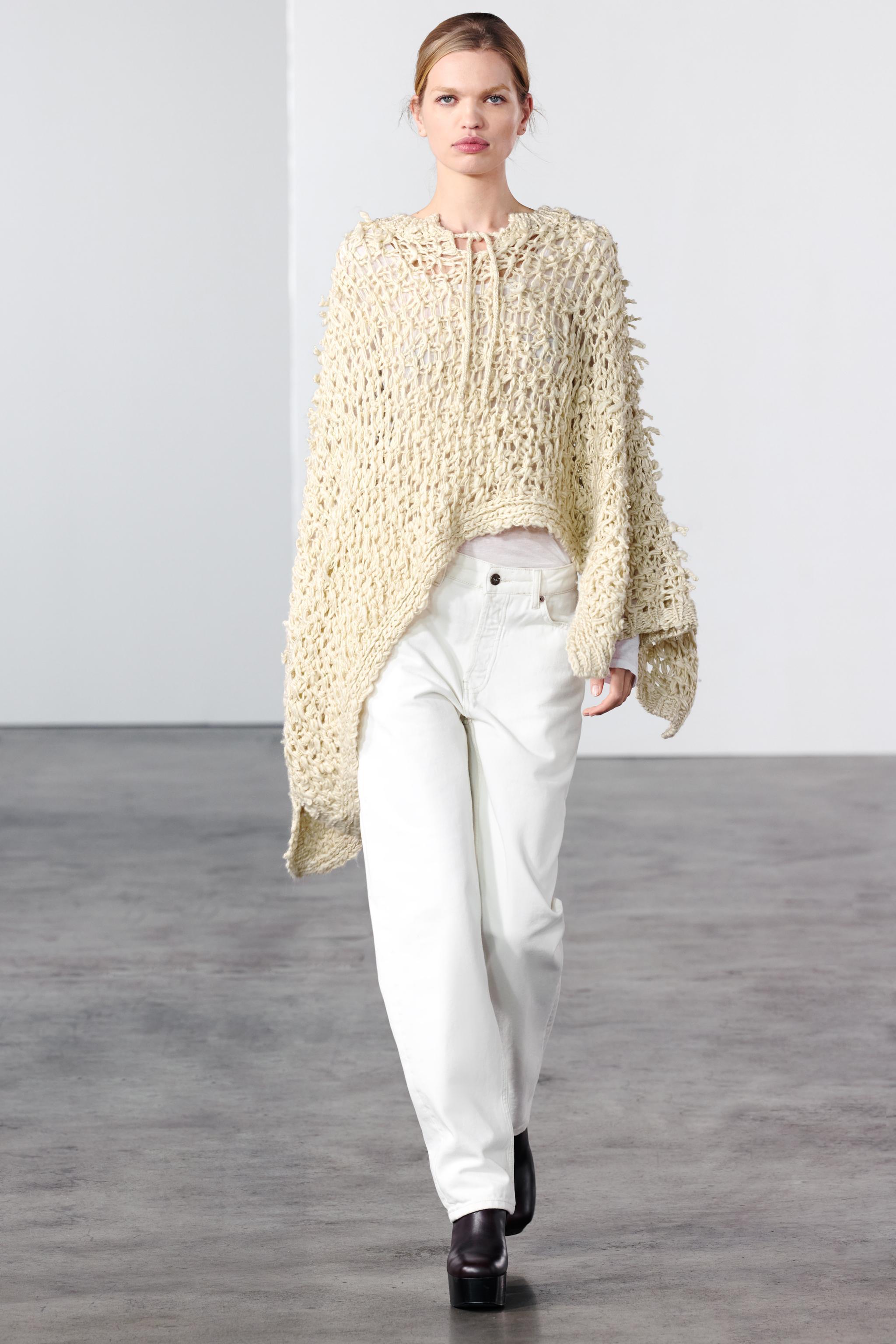 OPENWORK KNIT PONCHO SWEATER Product Image