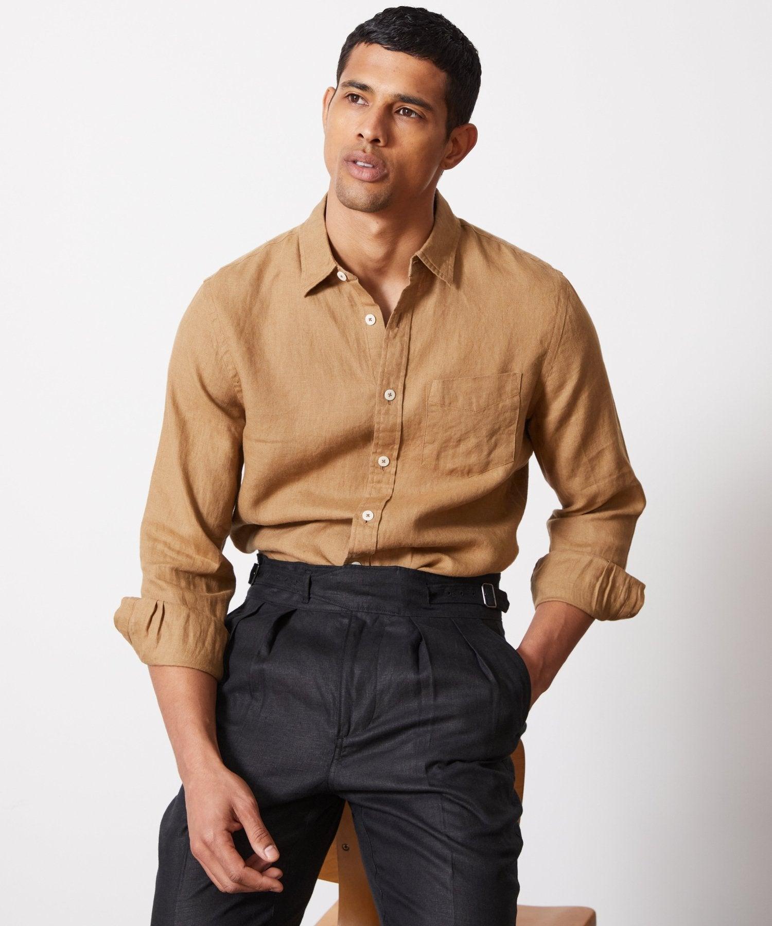 Slim Fit Sea Soft Irish Linen Shirt in Vintage Brown Product Image