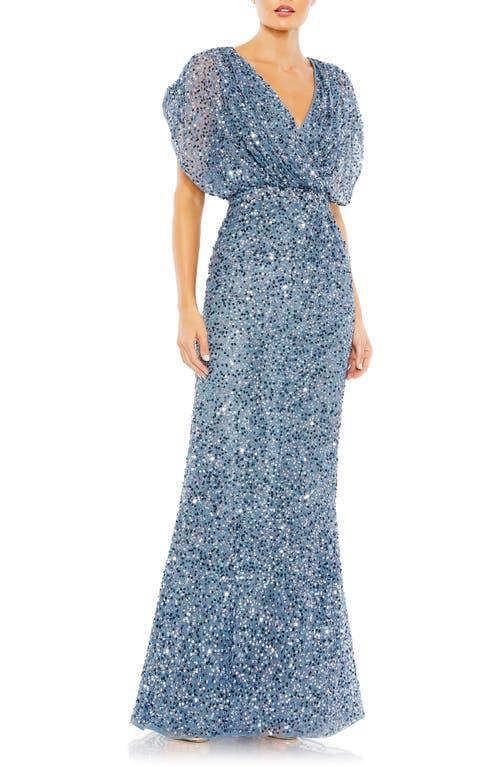 Mac Duggal Sequin Draped Sleeve V-Neck Gown Product Image