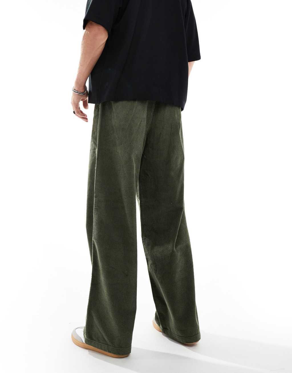 ASOS DESIGN super baggy fit corduroy pants in khaki Product Image