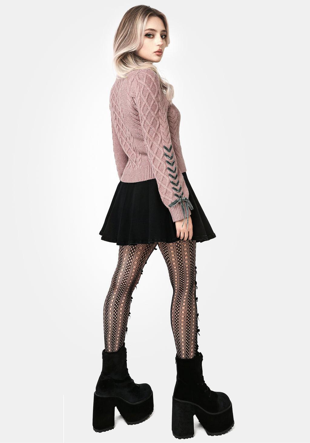 Marina Cable Knit Ribbon Lace Sweater Product Image