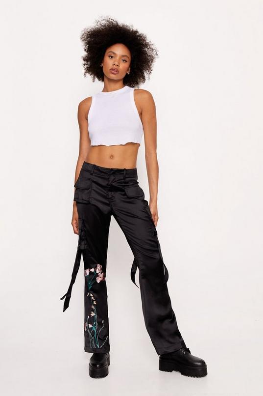 Satin Embroidered Strappy Cargo Pants Product Image