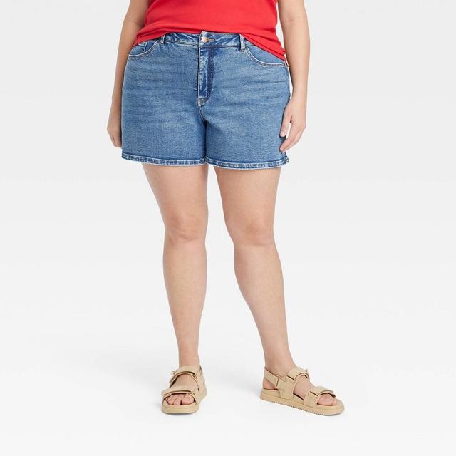 Womens High-Rise Midi Jean Shorts - Ava & Viv Medium Wash 28 Product Image