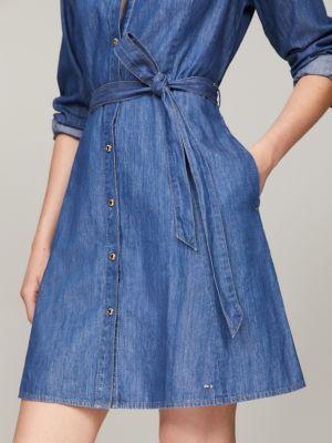 Long-Sleeve Belted Denim Shirtdress Product Image