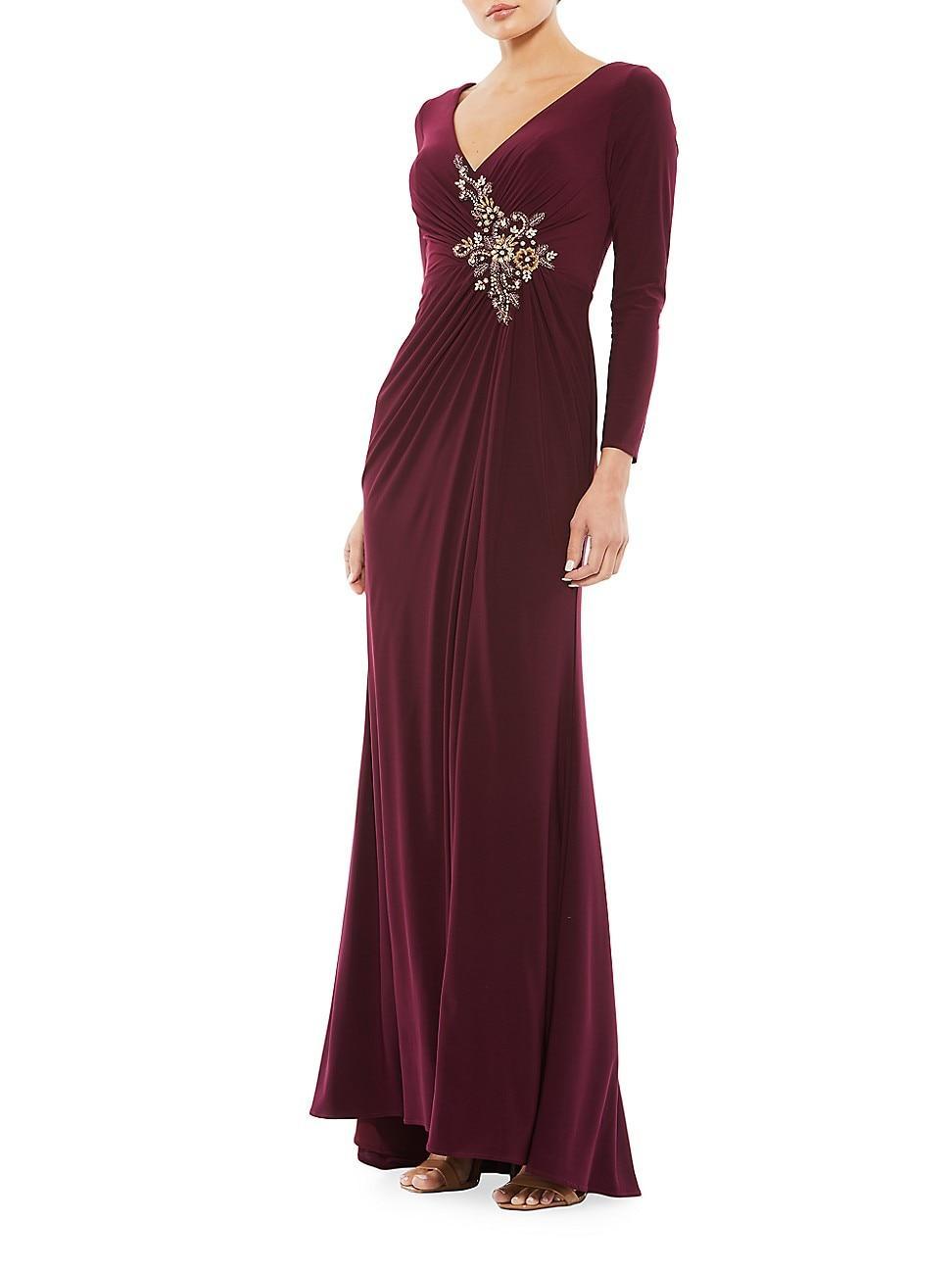 Mac Duggal Embellished Long Sleeve Jersey Gown Product Image