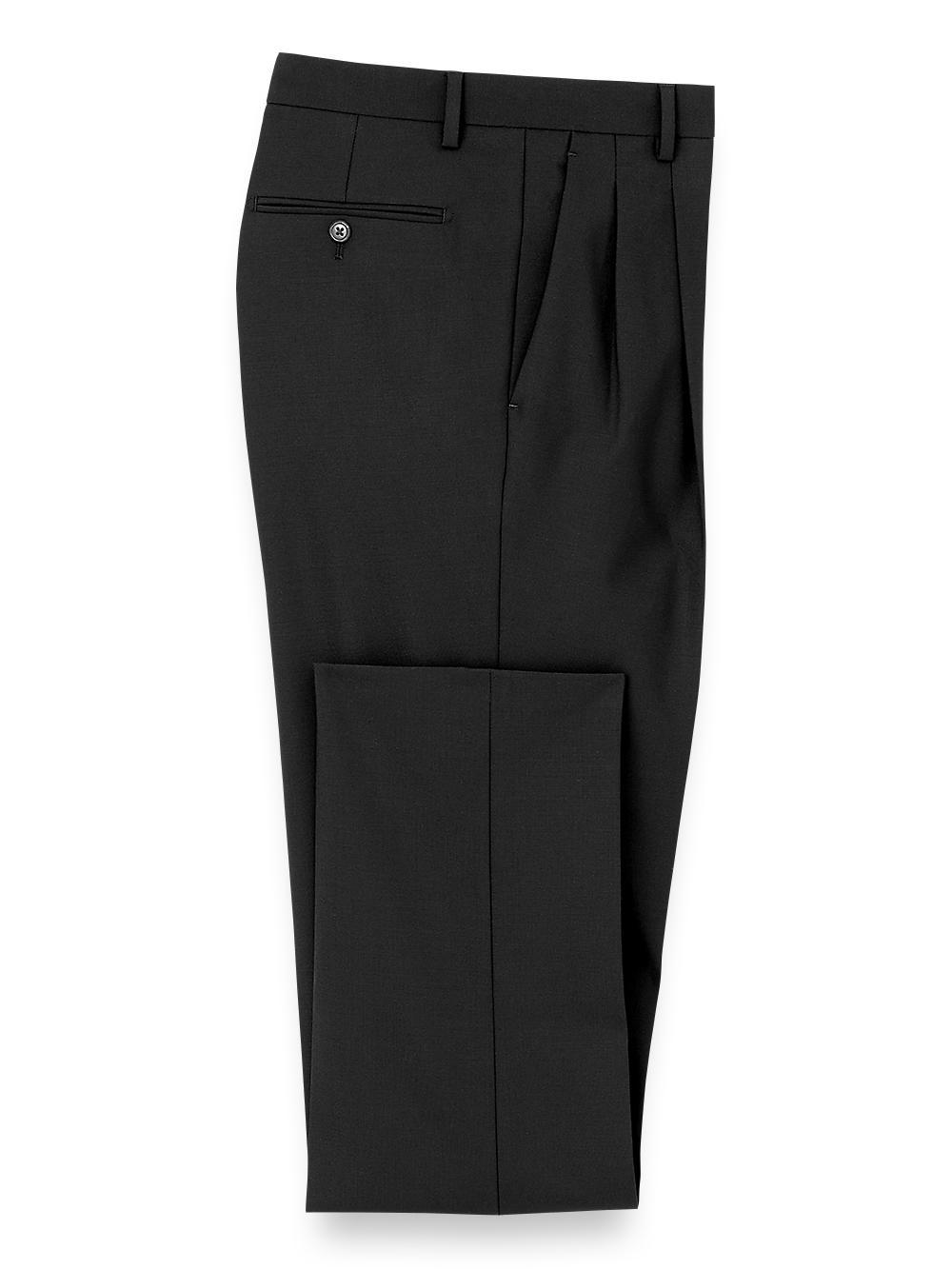 Wool Stretch Bengaline Pleated Suit Pants - Black Product Image